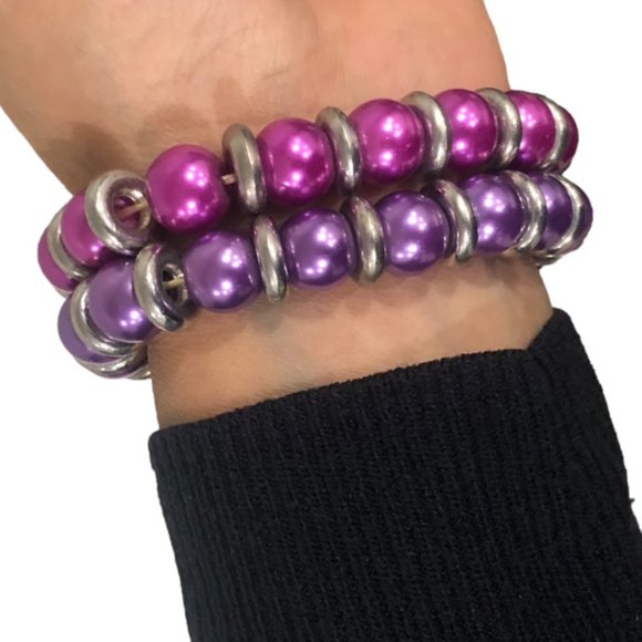 2 PCS Set Stretchy Bead Bracelets for Women | Egyptian Designer |Purple … - Picture 3 of 5